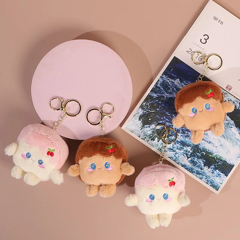 Kawaii Cherry Plush Doll Keychain Cute Round Face Stuffed Toy Bag Pendant Soft Cartoon Character Keyring Backpack Decor