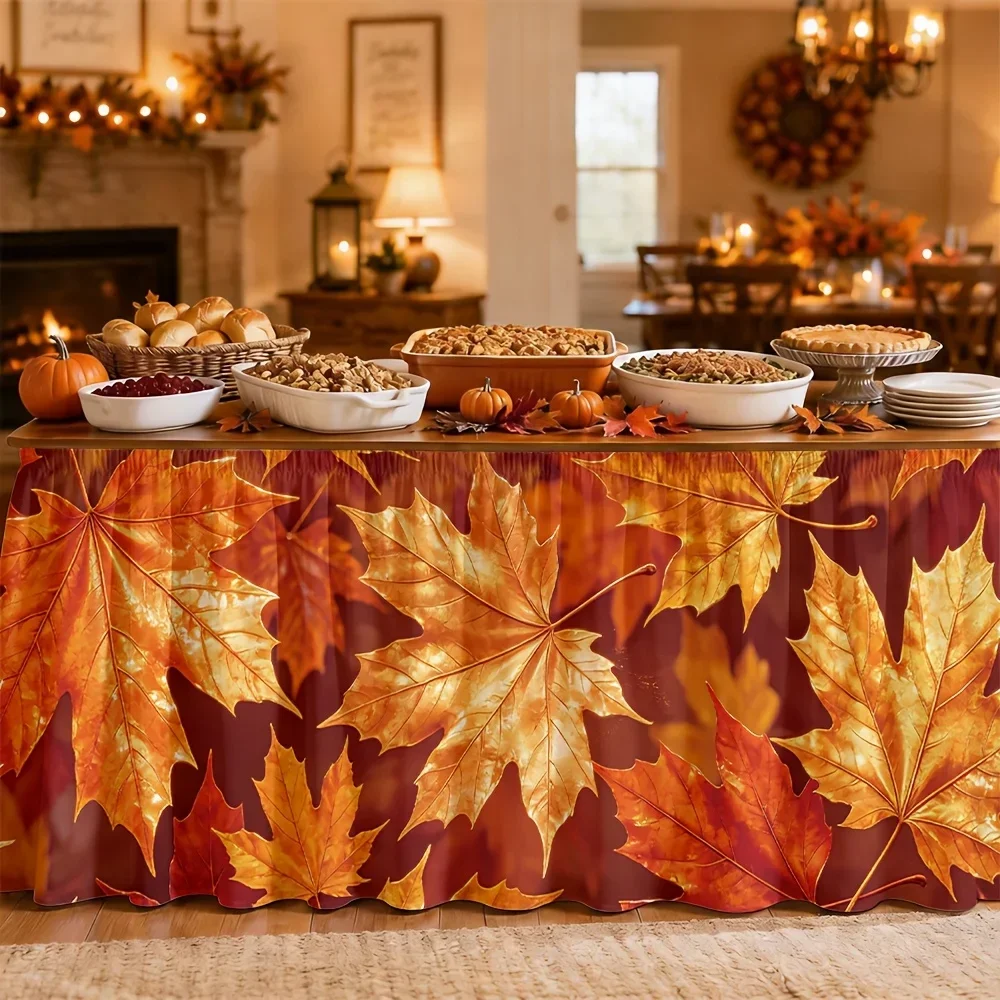 tableskirt autumn maple leaves nature warmth fallen leaves forest tranquility harvest Thanksgiving Halloweenxzj