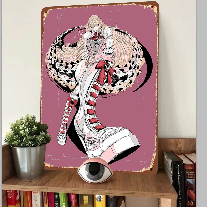 Gothic Lolita Girl Metal Tin Sign Anime Peripheral Wall Decor Creative Home Hanging Ornament