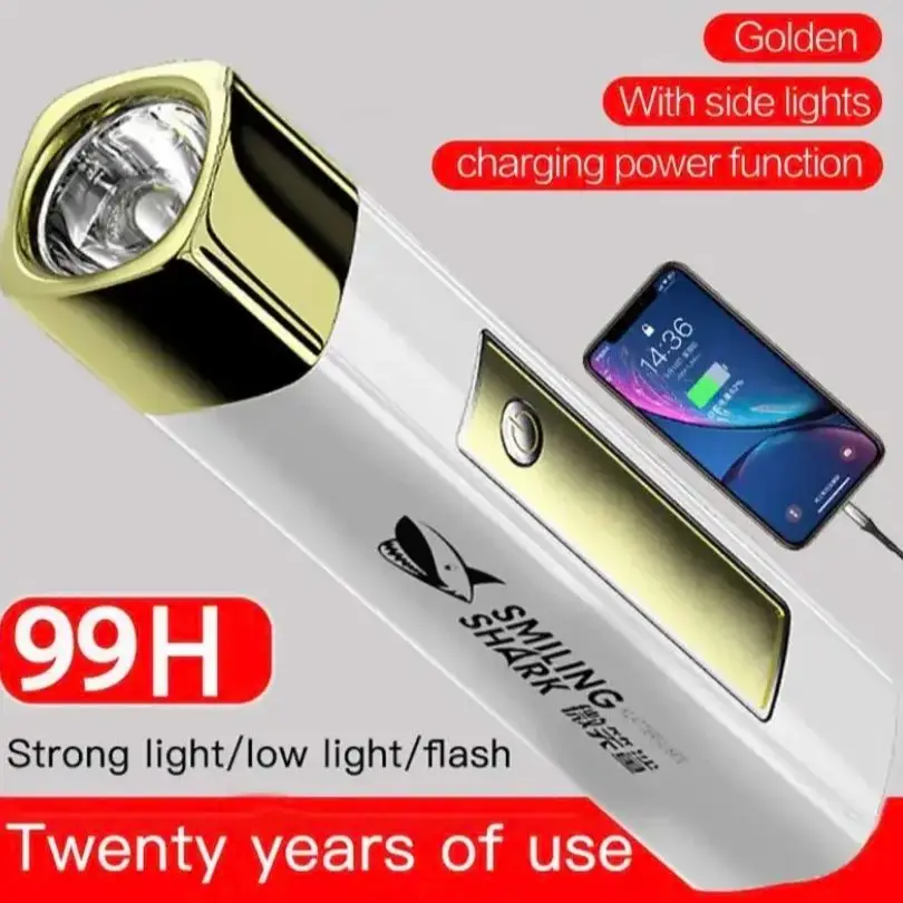 Smiling Shark Strong Light Flashlight Waterproof Side Light Power Bank Mini Portable Remote Flashlight Outdoor Hiking Camping