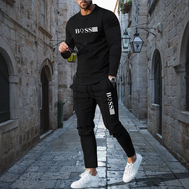 

2024 Spring And Autumn Men's Two-Piece Set, Crewneck Long-Sleeved T-Shirt And Trousers Printed Casual Men's Mountaineering Suit
