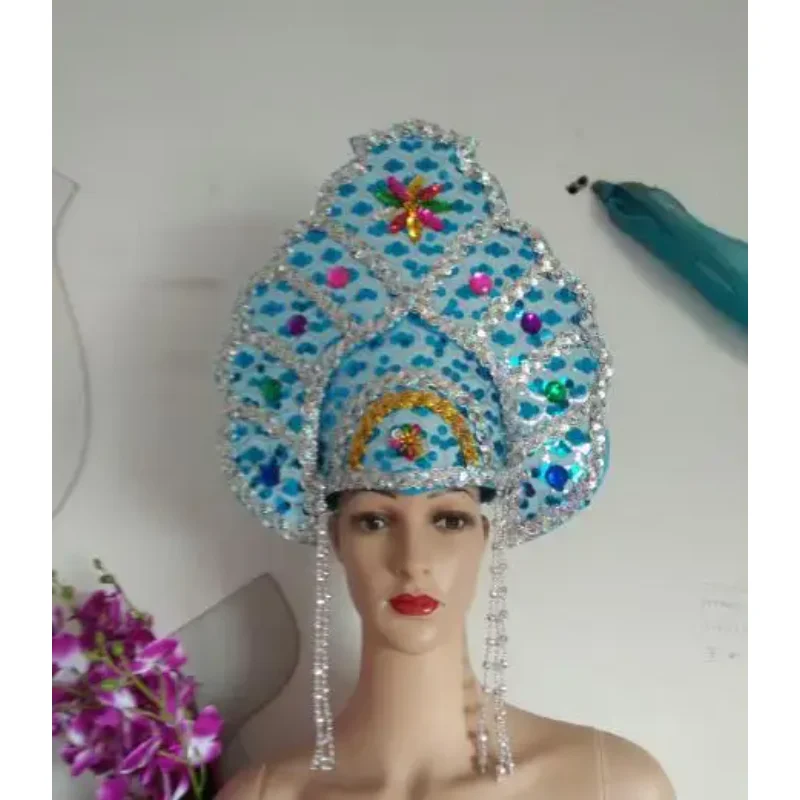 Sombrero de baile Samba para mujer, gorros de lentejuelas para actuaciones en escenario, gorra brillante con diamantes de imitación