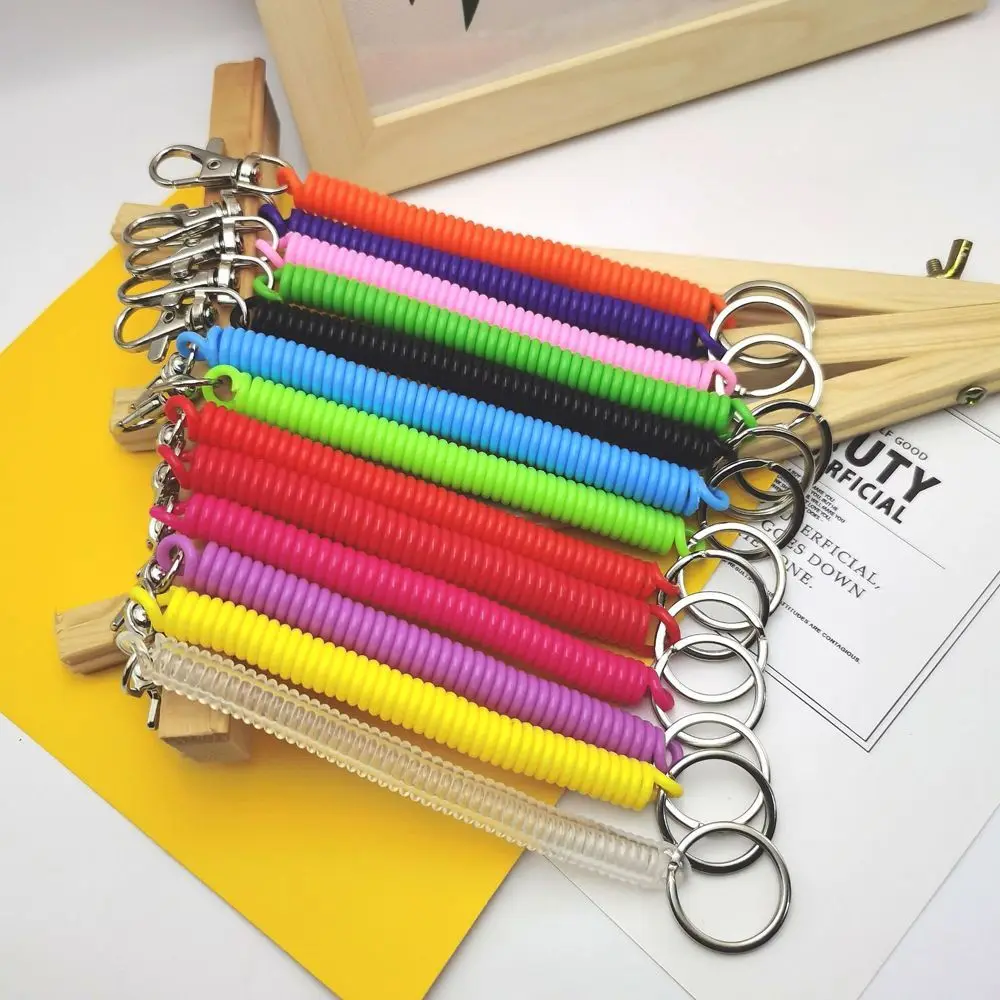 11cm Spiral Elastic Spring Rope Keychain Key Ring Metal Carabiner For Outdoor Anti-lost Phone Spring Key Cord Clasp Hook