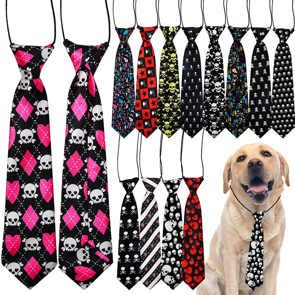 

30PC/Lot Skull Pattern Dog Ties Large Dog Neckties Halloween Pet Supplies Holiday Grooming Ties dog large ties for large dogs