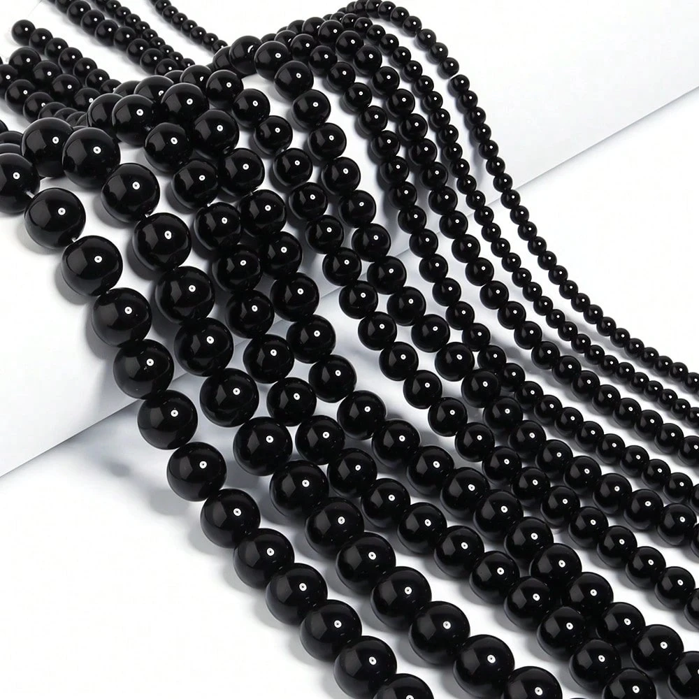 Black Glass Round Beads 4/6/8/10/12mm Smooth Loose Spacer Bead Crafts for Jewelry Making DIY Handmade Charm Bracelets Necklace