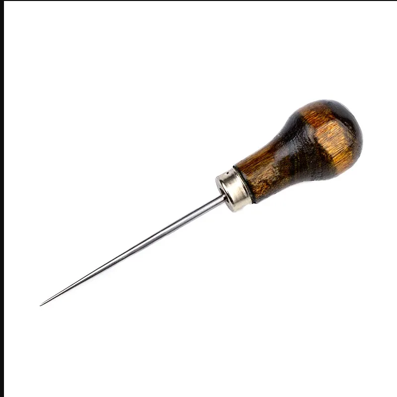 1PCS Wooden Handle Awls DIY Leather Sewing Awl Shoes Repair Tool Hand Stitcher Leather Craft Awl Punch Hole Leather Tools