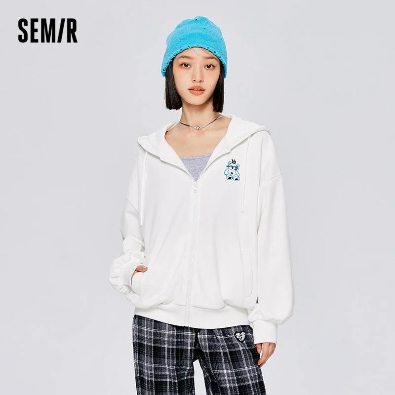 Semir Coat Women Hooded Bear Embroidery 2022 Early Autumn New Oversize Printed Top Cute Sweet Jacket