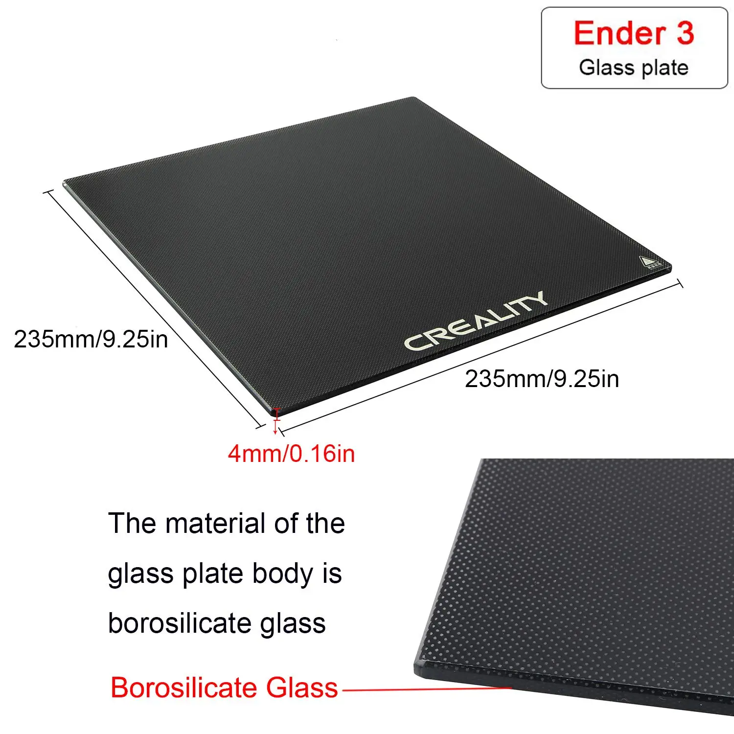 Creality Official Ender 3 Glass Bed Upgraded, High Hardness Durable Glass Platform Tempered Glass Build Plate 3D Printer - view 6