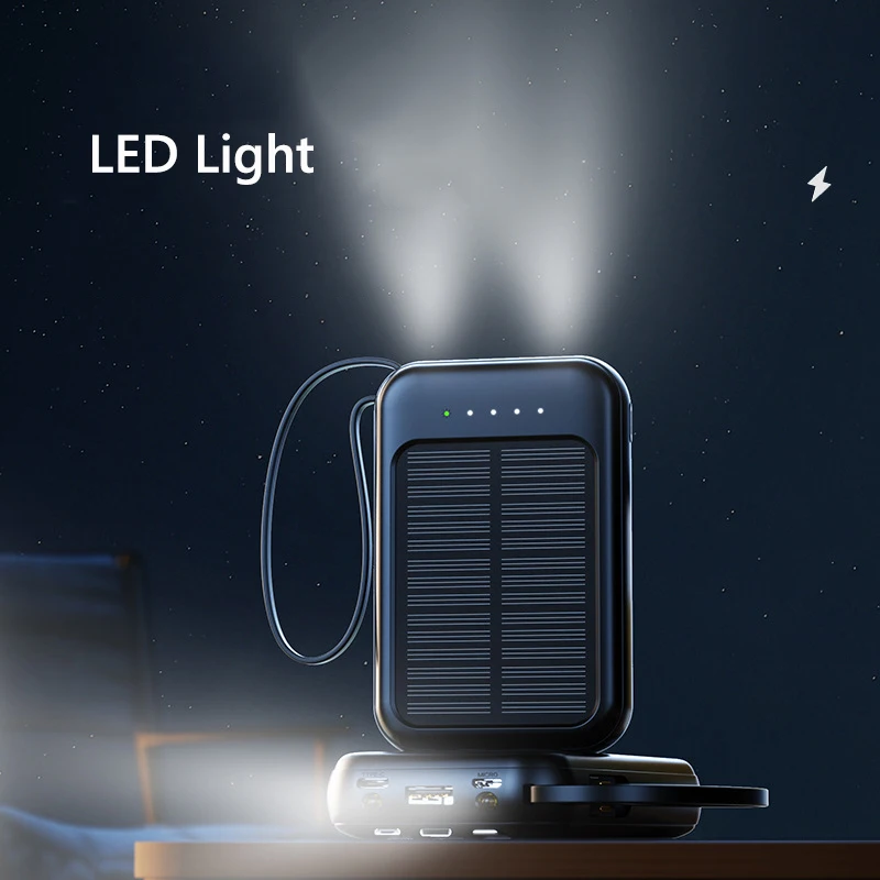 50000mAh Solar Power Bank Built Cables Solar Charger Poverbank 2 USB Port External Charger Mobile Phone Powerbank with LED Light - view 6