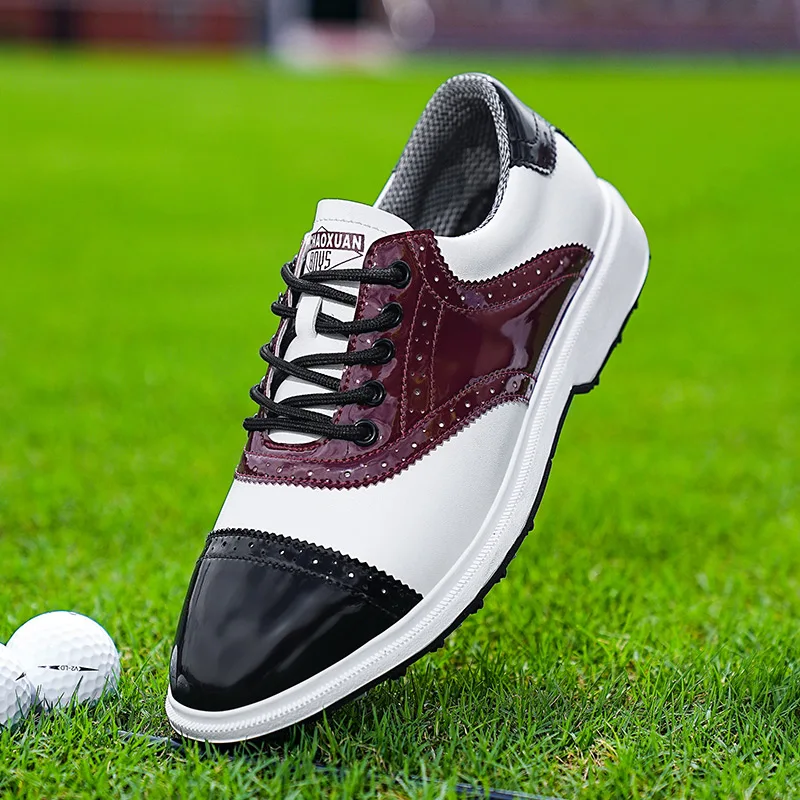 2024 Męskie buty golfowe Wodoodporne męskie buty golfowe Wysokiej klasy skórzane buty sportowe Stabilne podeszwy Duże rozmiary Wygodne buty do