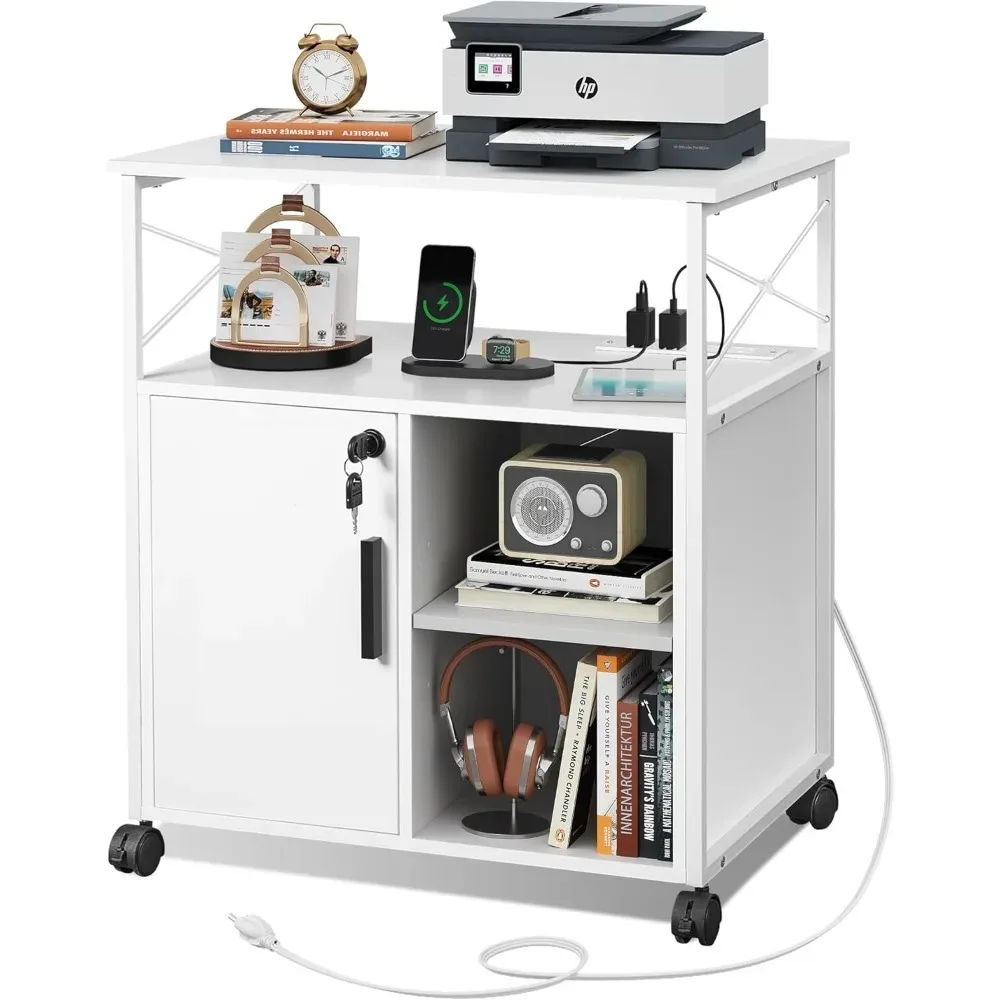 

File Cabinet with Charging Station, Lockable Lateral Filing Cabinets for Home Office, Printer Cabinet Accommodates A4/Letter Si