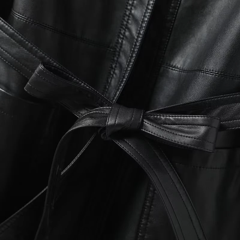 ربيع الخريف الأسود لينة بولي Leather سترة جلدية العلامة التجارية الفاخرة مع حزام فاخر أنيق مكتب سترات بلا أكمام للنساء #3