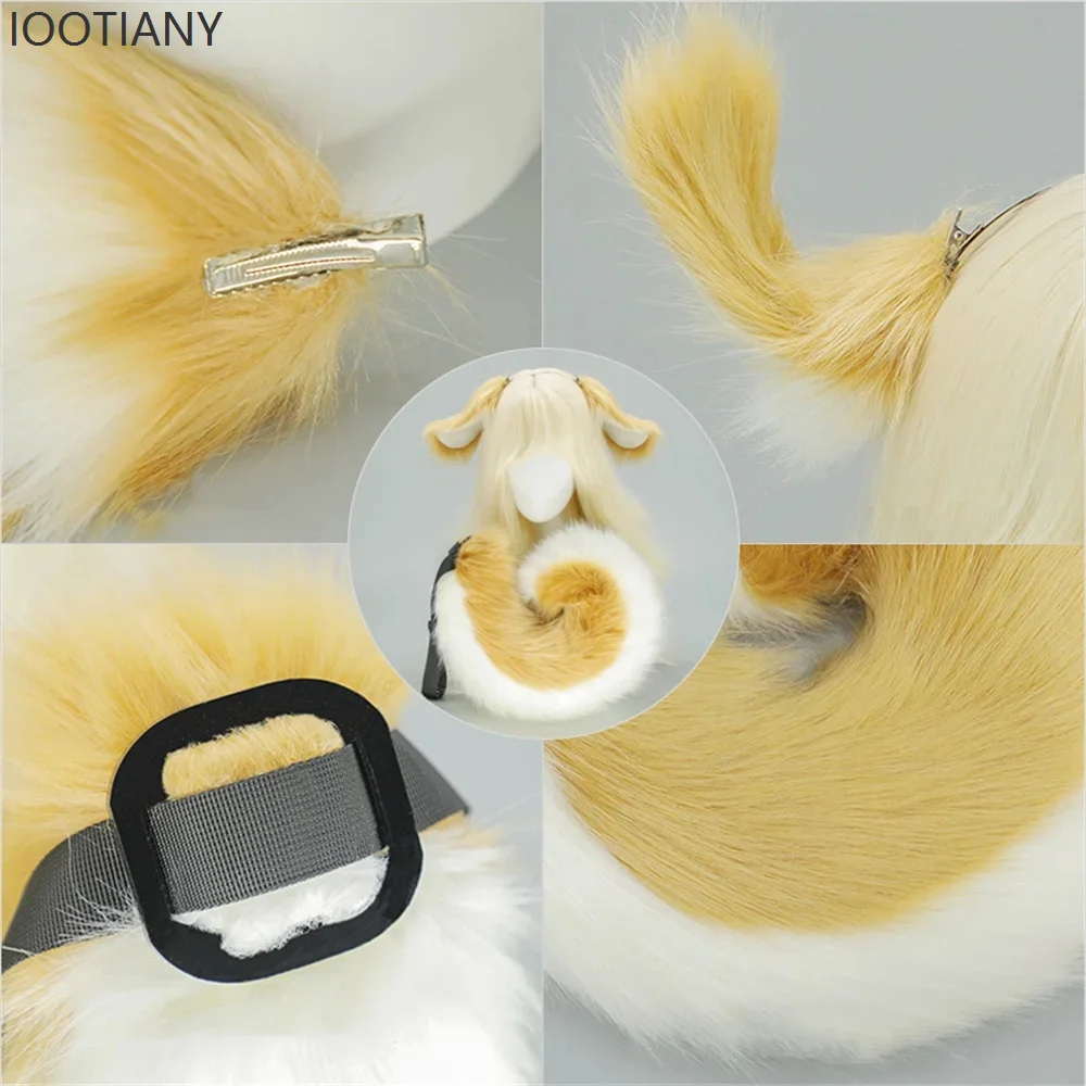 2-Piece Set Plush Lolita Dog Ears Headdress Dog Tail with Adjustable Belt Role Play Accessories Dog Ears Headband Animal 2025 - Image 4