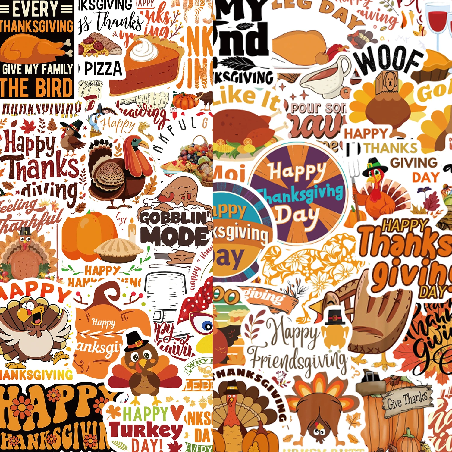 50/100 Stück Thanksgiving Day Aufkleber Lustiger Kürbis Türkei Herbst Ahornblatt Graffiti Aufkleber DIY Laptop Gepäck Skateboard