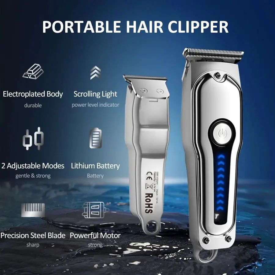 T-Blade Hair Clipper Mini Electric Trimmer 2 Speed Cordless LED Display Beard Edge Lineup Haircut Machine