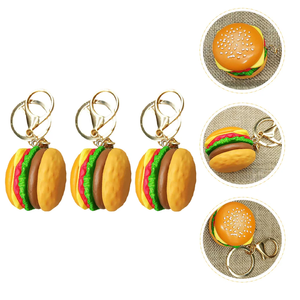 3 Pcs Hamburger Keychain Keychains Ring Ornament Pendant Manual Holder Alloy Resin Fob