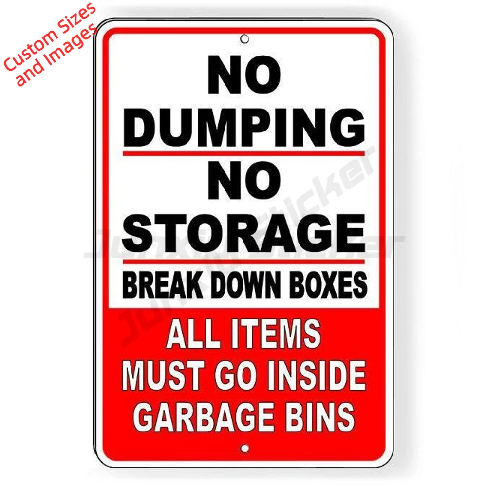 No Dumping No Storage Break Down Boxes All Items In Bin PVC Sticker For Fence Waterproof UV Resistant Decal Property Notice