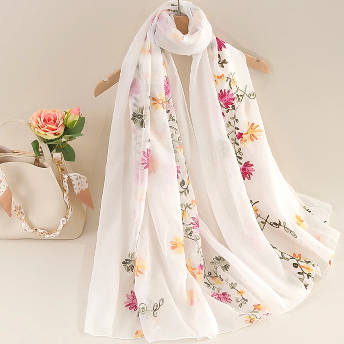 New spring and summer female literary national wind shawls cotton and linen long sunscreen travel scarf dual-purpose embroidery