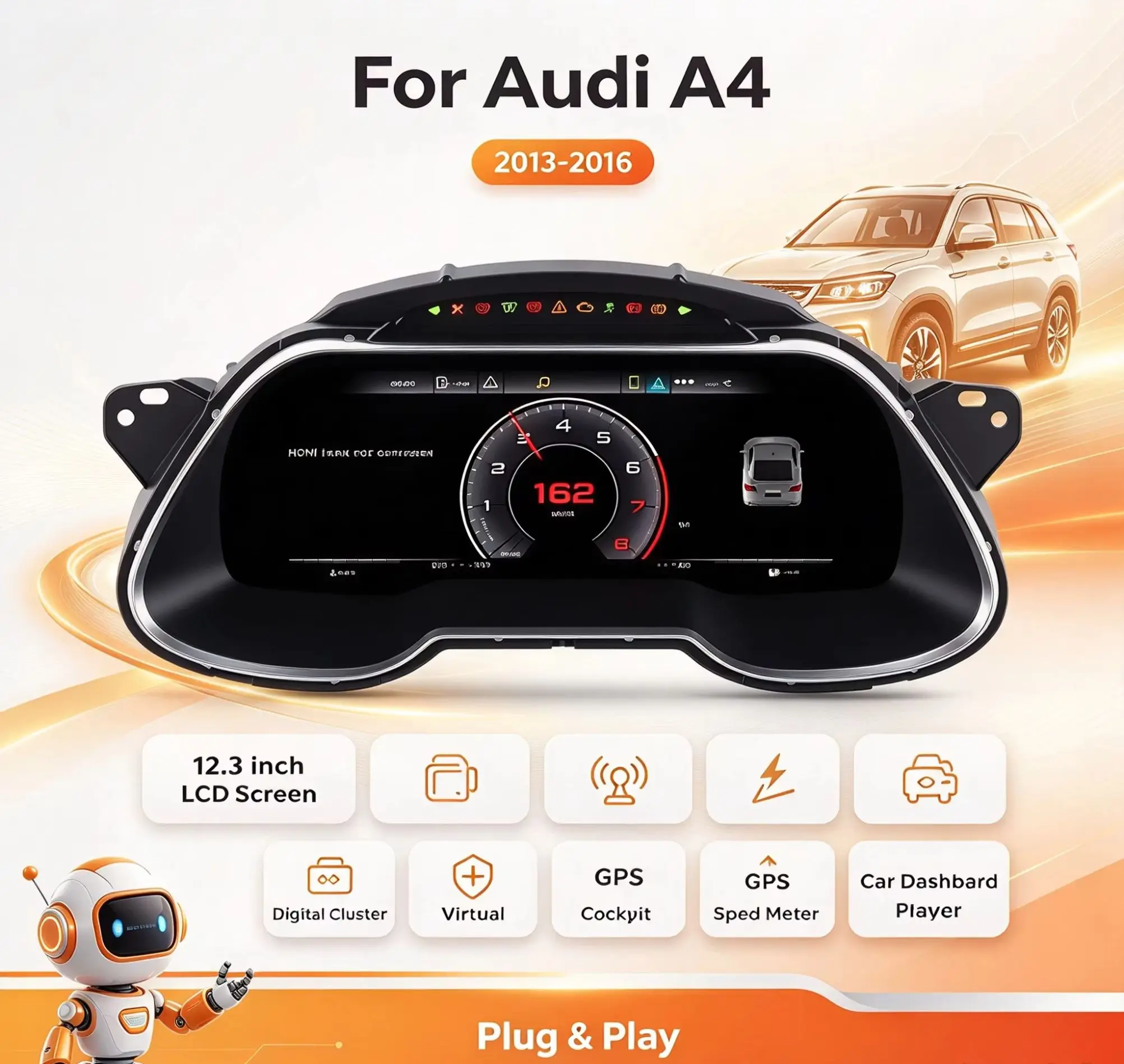 12.3 Inch Digital Cluster Odometer Screen For Audi A4 2013-2016 LCD Instrument Panel Virtual Cockpit Speed Meter Car Dashboard