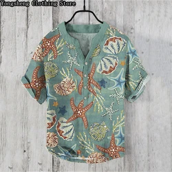 Summer men's short-sleeved POLO shirt linen printed shirt fashionable personality element printed large size shirt S-5XL