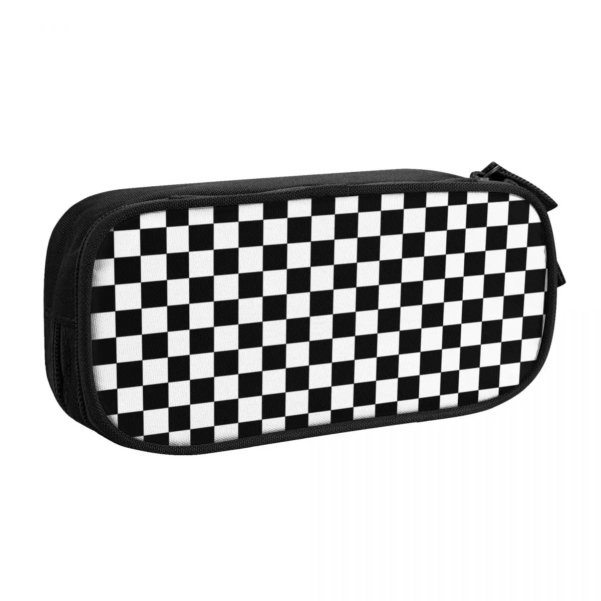 Custom Korean Black And White Checkered Pencil Case for Boys Gilrs Geometric Checkerboard Large Capacity Pen Bag Box Stationery