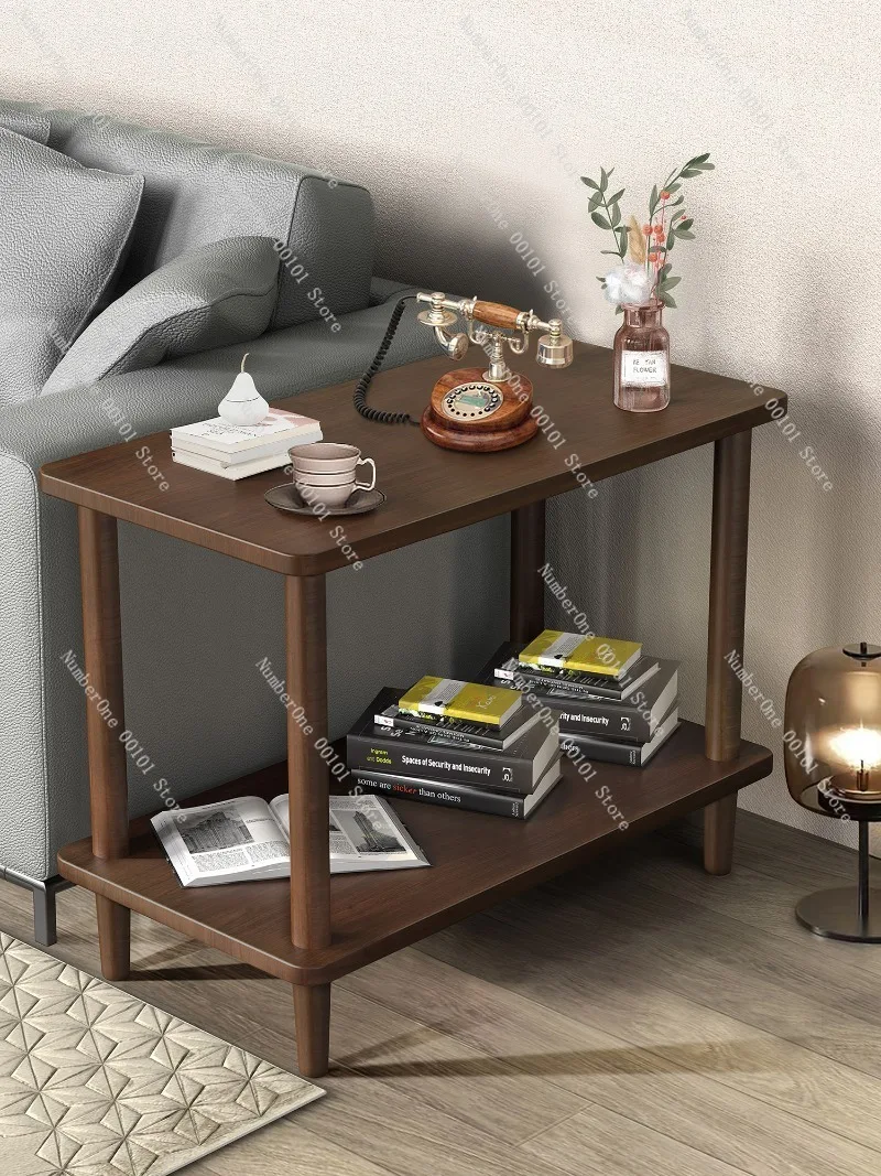 Solid Wood Long Sofa Side Table Modern Minimalist Living Room Narrow End Table Simple Storage Shelf Home Tea Coffee Table Slim