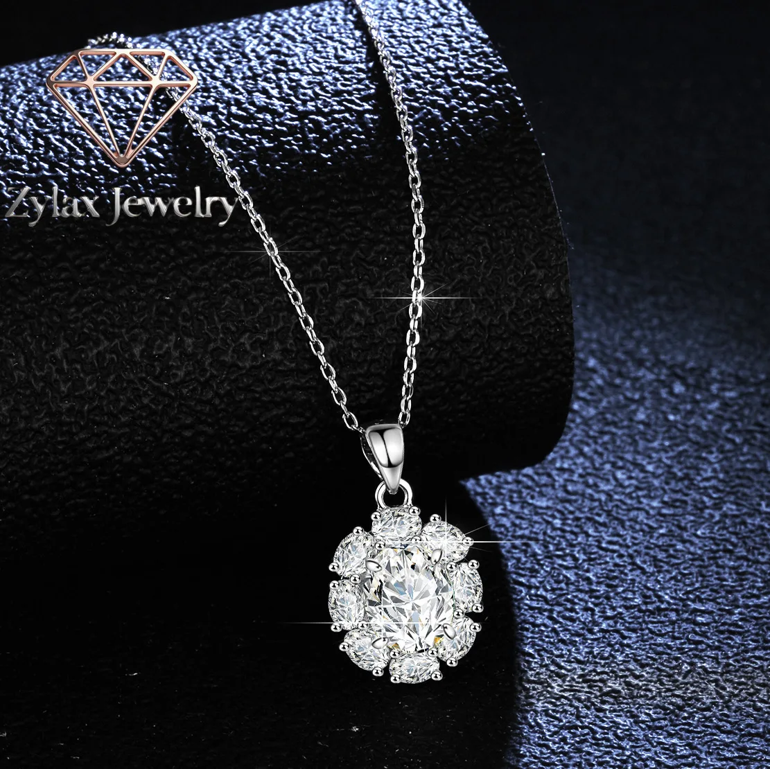 

Zylax Jewelry Women's PT950 Platinum Necklace - 2 Carat Emerald - Cut Oval Moissanite Pendant, Chic Collarbone Chain