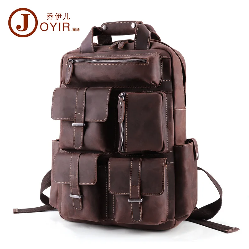 

Backpack Crazy Horse Leather Vintage Leather Men's Bag European and American Stylish Multi-Pocket Outdoor Travel 17-Inch Compute