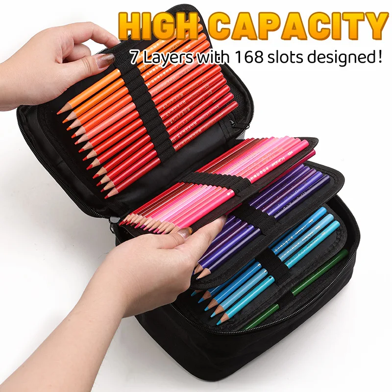 Marie's 168 Slots Large Colored Pencil Organizer, Art 7 Detachable Layers Case Bag with Multiple Zipper Pockets for Artists