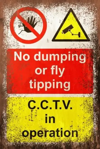 Warning No Dumping Fly Tipping CCTV Vintage Retro Style Metal Sign, Park Garden
