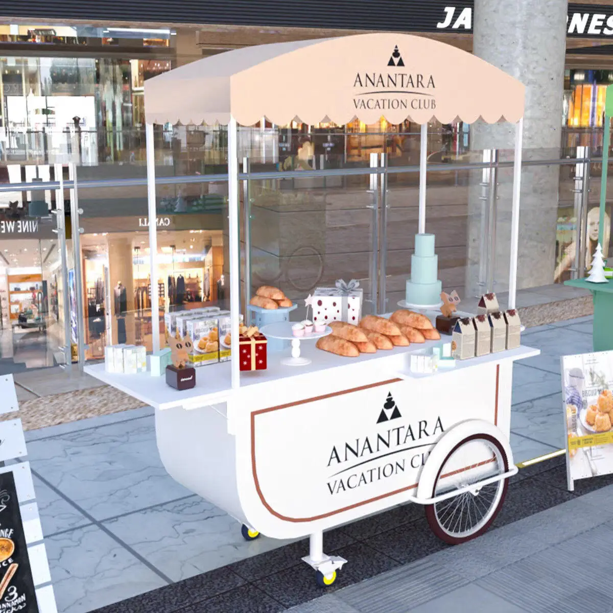 Yjq shopping mall stall creative trolley wrought iron movable dining car scenic spot stall truck
