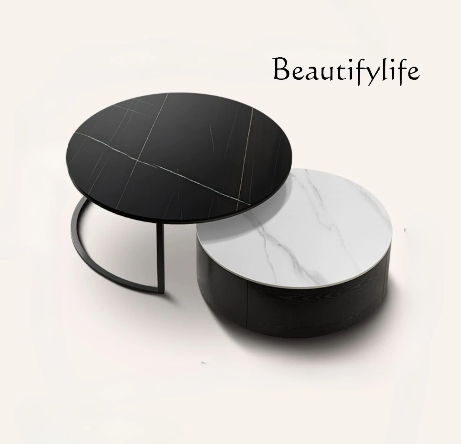 

Italian Minimalist Portable Stone Plate Coffee Table round Living Room Small Apartment Light Luxury TV Cabinet Unit