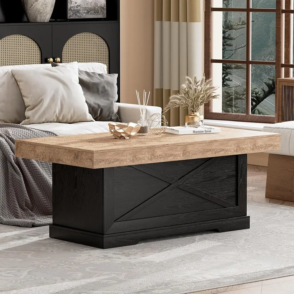 Coffee Table For Living Room Wood Farmhouse Style Center Table 39 H Rec Rustic Cocktail Table, Easy Assembly Home Office Accent