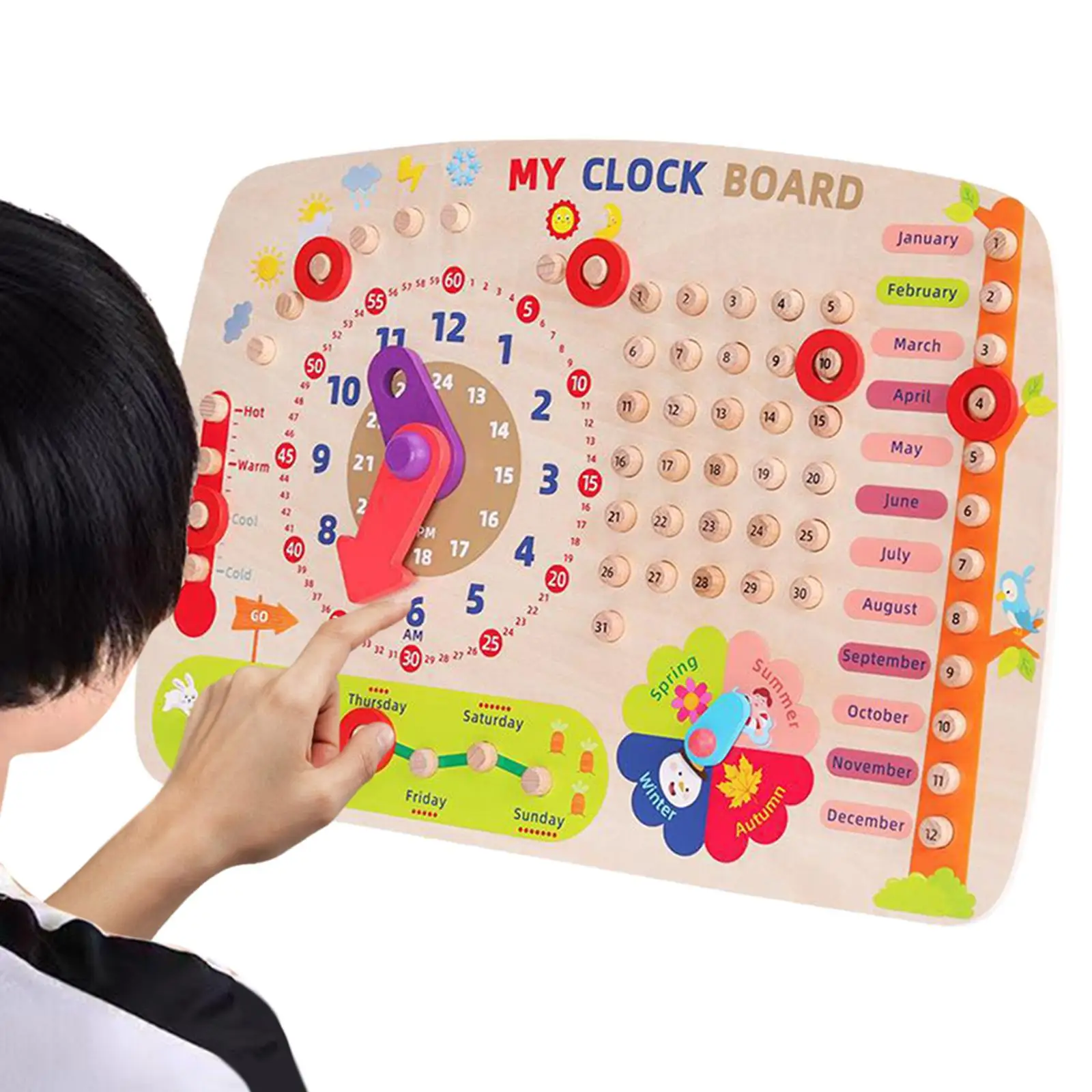 Wooden Toys Childrens Calendar Teaching Clock for Boys Girls Learning Toys