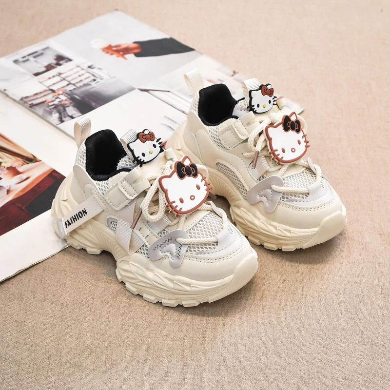 

Kids' Casual Shoes Girls Hello Kitty Cartoon PU Leather Spring Fashion Flat Bottom Shoes Breathable Silver Beige Size 26-36