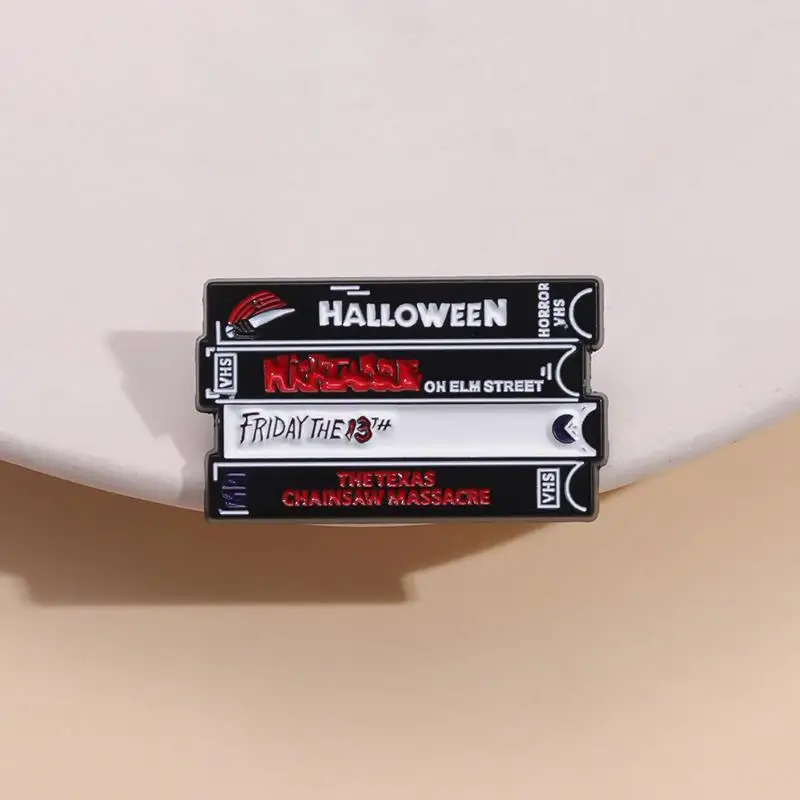 Pins Custom Classic Halloween Movies Friday 13 Brooches Lapel Badges Punk Gothic Jewelry Gift for Friends Horror VHS Enamel