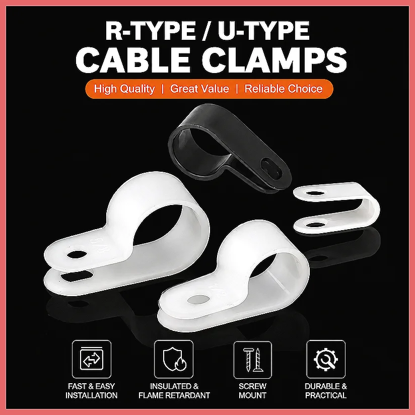 Nylon R-Type Wire Clip Cable Clamp Thickened Plastic Cord Holder U-Shape Wire Fastener Cable Organizer for Home Office