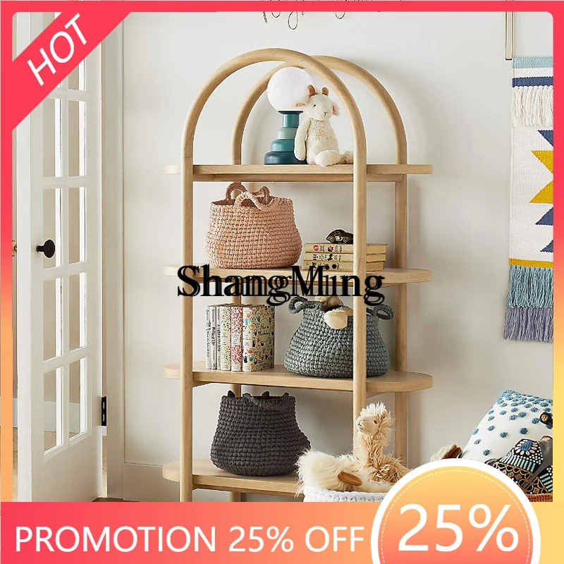 

CL solid wood bookshelf modern simple arched floor shelf storage study locker B & B
