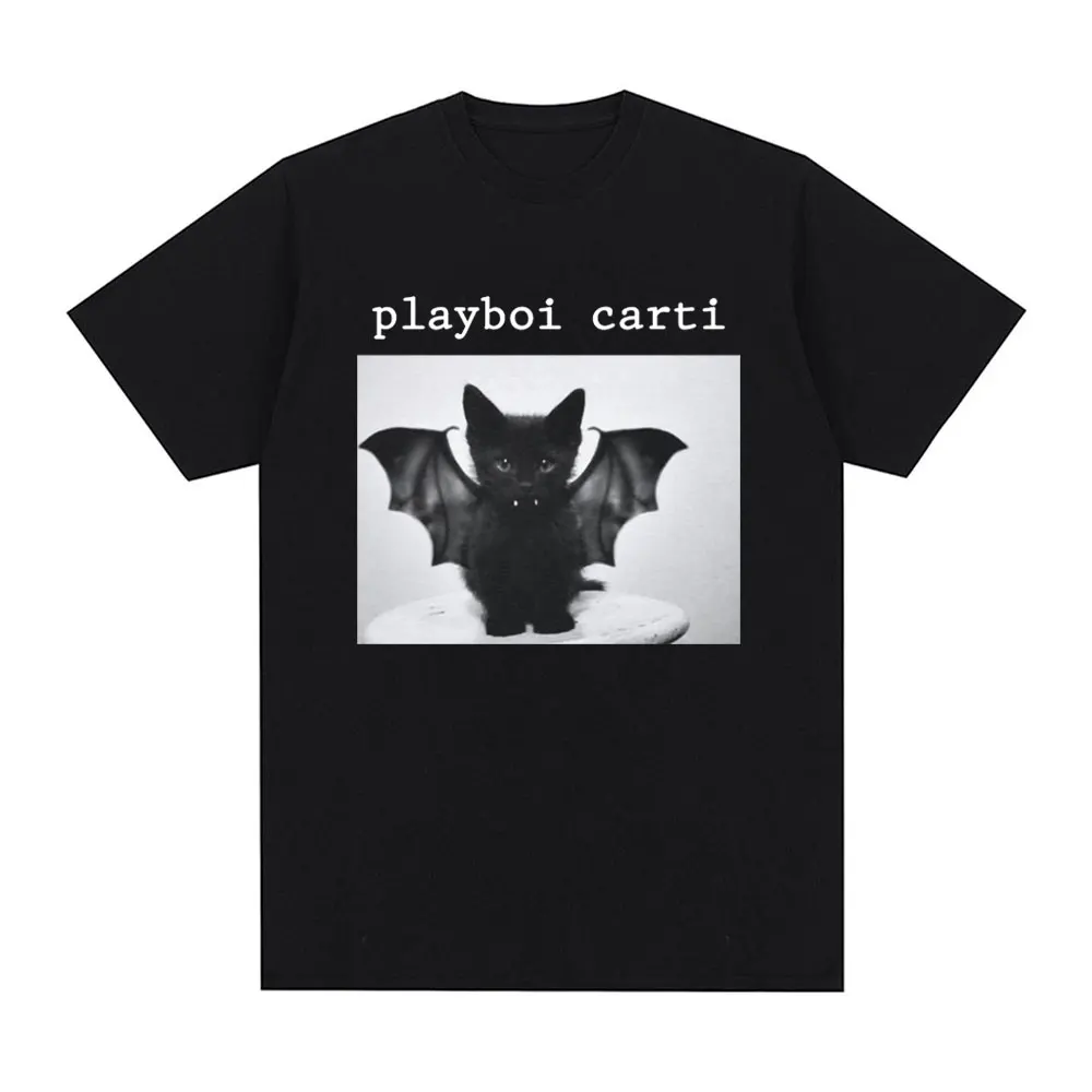 Rapper Playboi Carti Cat Graphic Print T-shirt Vintage 90s Vintage Hip Hop T Shirt Fashion Casual Oversized T-Shirts Streetwear