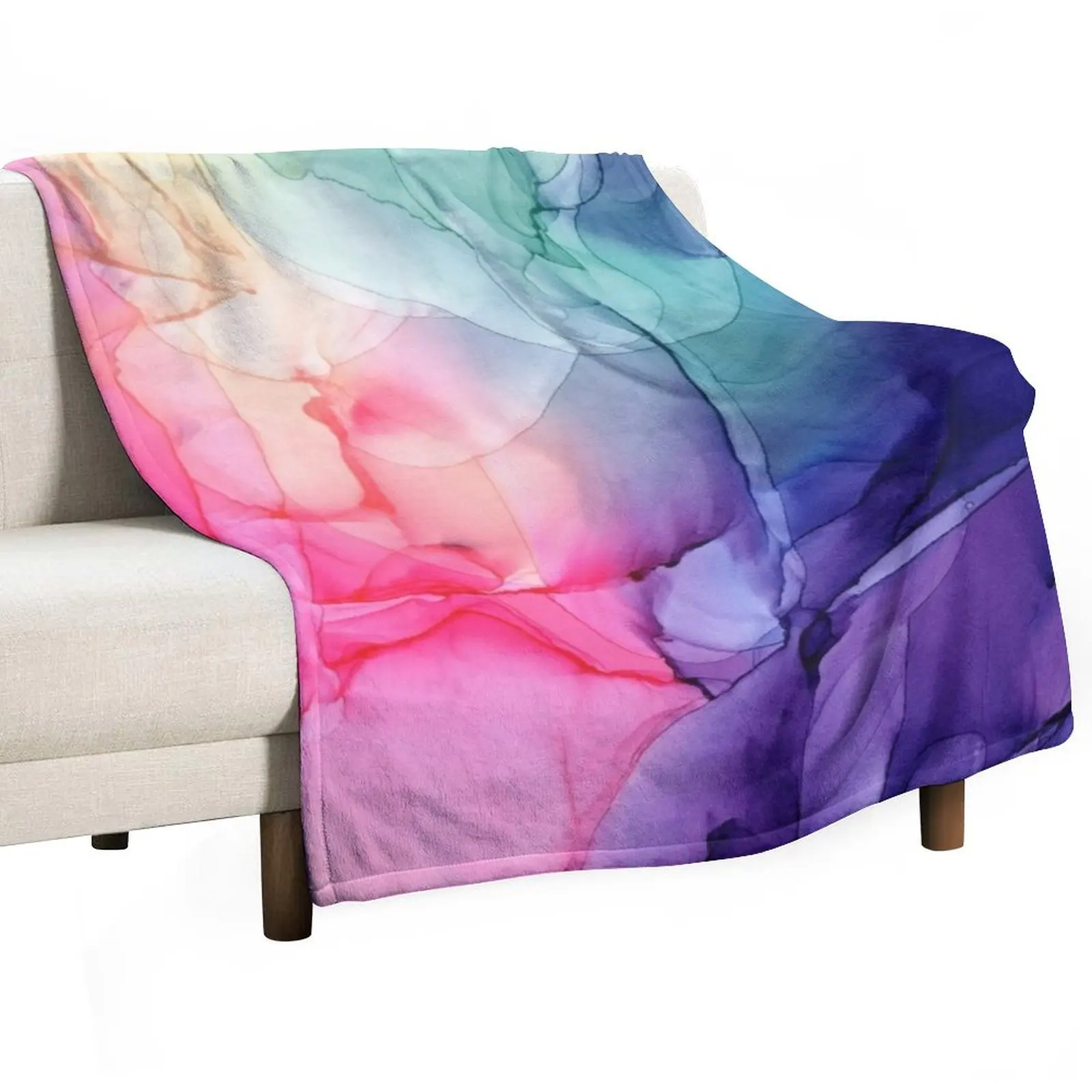 

Colorful Rainbow Flowing Abstract Vertical Painting Throw Blanket Furry Beautifuls Soft Plaid Summer Beddings Blankets