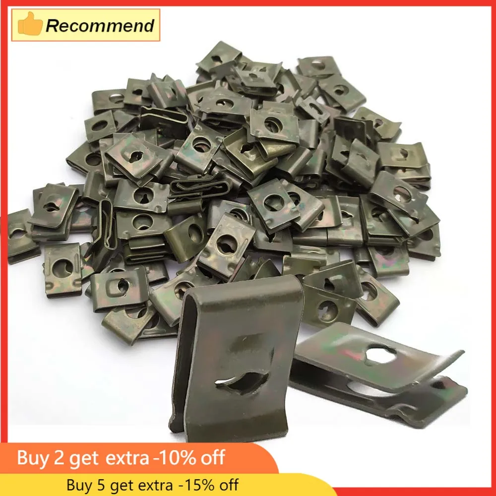 10/20/30/50pcs Car Motorcycle Scooter ATV Moped E-bike Plastic Cover Metal Retainer U-Type Clips ArmyGreen