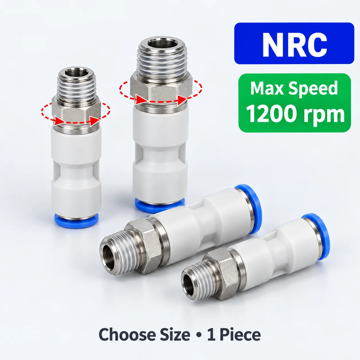 NRC Pneumatic Rotary Fitting 360 Degree Swivel Straight Push In Male Thread Connector for 4 6 8 10 12mm Air Tubing, 1 Piece