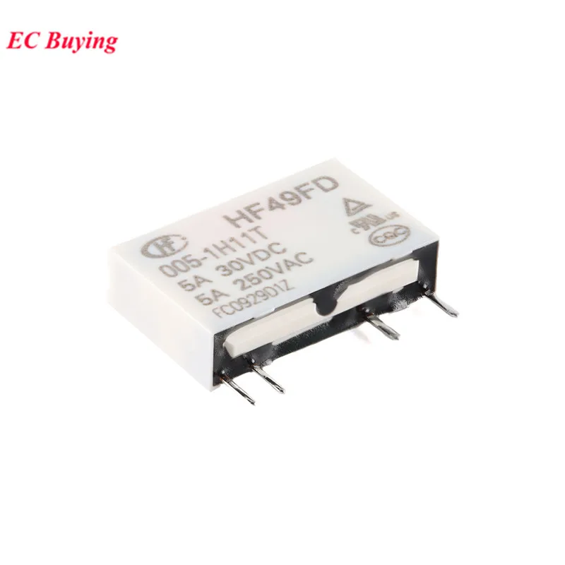 5/1pcs Power Relays HF49FD HF49FD-005-1H11T HF49FD-012-1H11T HF49FD-024-1H11T DC 5V 12V 24V 5A 4Pin Relais Feet Distance 5.08mm