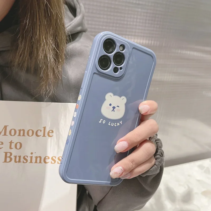 Retro Kawaii lucky bear japanese Phone Case for apple iPhone 14 Plus 14 13 12 11 Pro Max Xr Xs Max 7 8 Plus case Cute Soft Cover