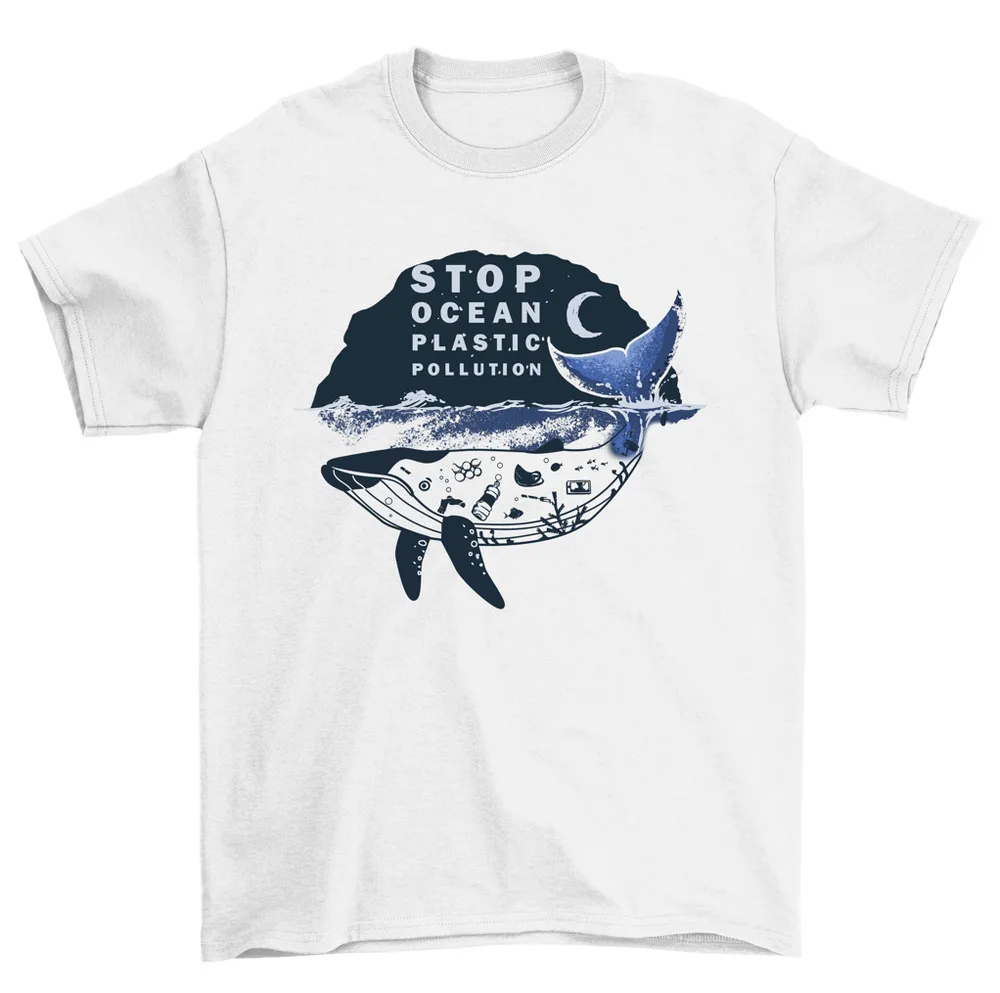 Stop Ocean Plastic Pollution Whale T-Shirt Earth Day Tee Men Women High Quality 100%Cotton Short Sleeve