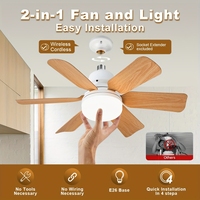 NEW Wood Grain Square Leaf Ceiling Fan With Light Remote Control Dimmable 40W E27 Base Smart Electric Fan Ceiling Led Light Fan