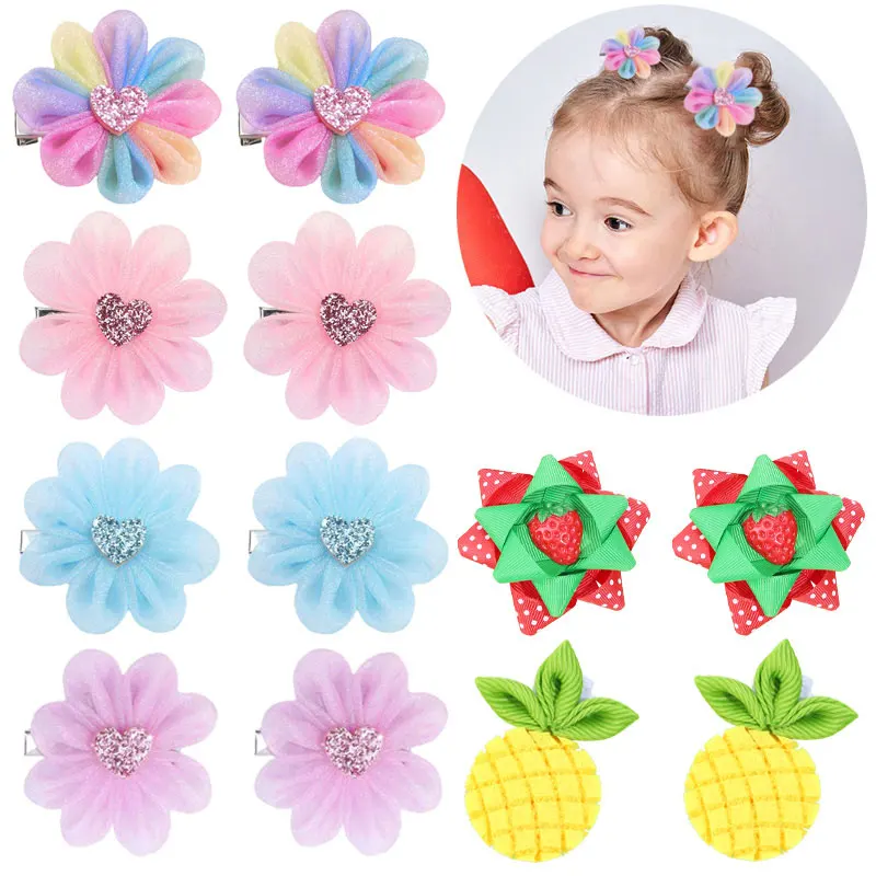 2PCS New Kids Hair Flower Clips Mesh Chiffon Boutique Hairpins Fashion Hair Accessories Baby Hair Clip Girls Apparel Headwear