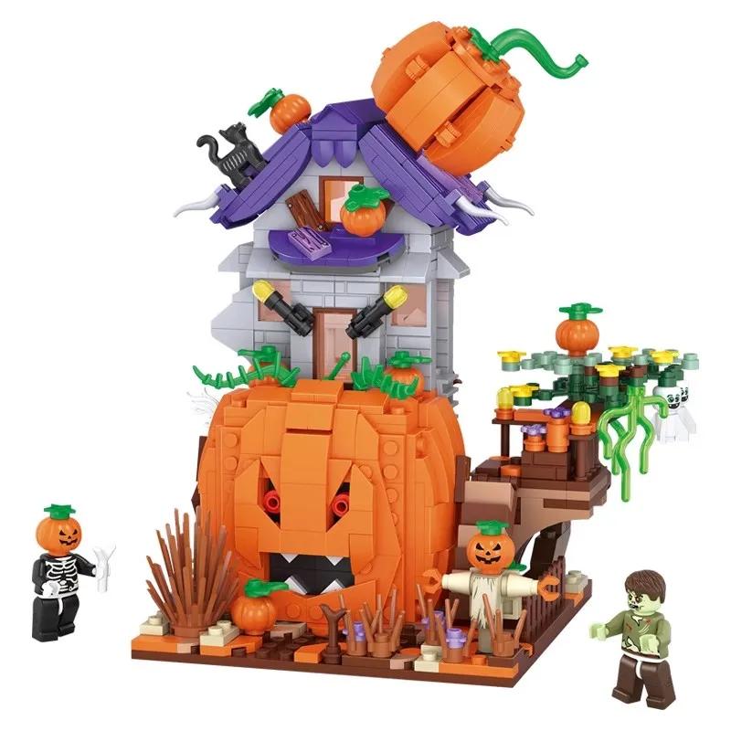 Halloween Building Block Hut House Pumpkin uCarriage Happy Halloween Decoration Bricks for Boys Kids Toys Gift Compatible Lego