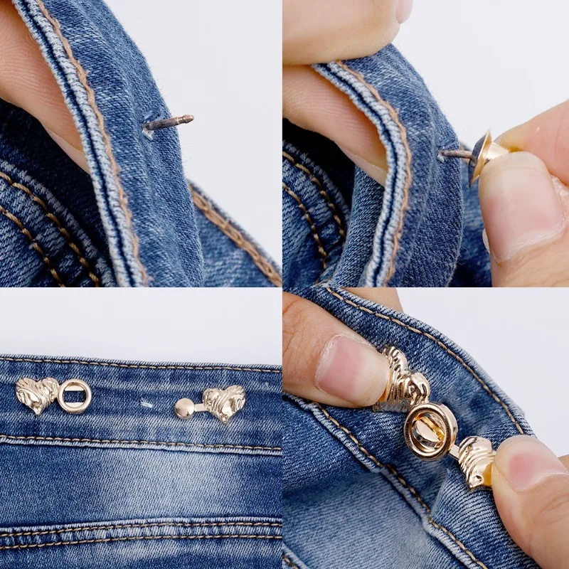 Stringere la fibbia in vita a forma di cuore per gonna jeans Clip in vita staccabile Perni in metallo Accessori per abbigliamento Cucito fai da te Bottone libero