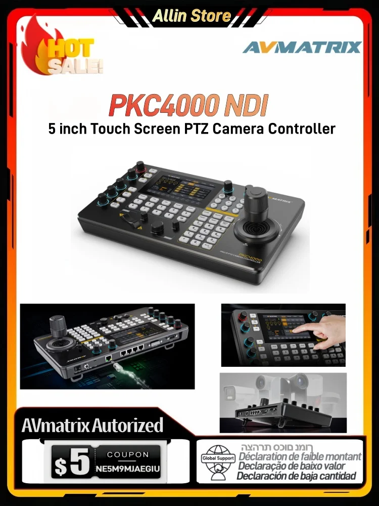 AVMATRIX PKC4000 5 inch Touch Screen PTZ Camera Controller NDI RTSP ONVIF Focus Zoom adjust 4D Joystick